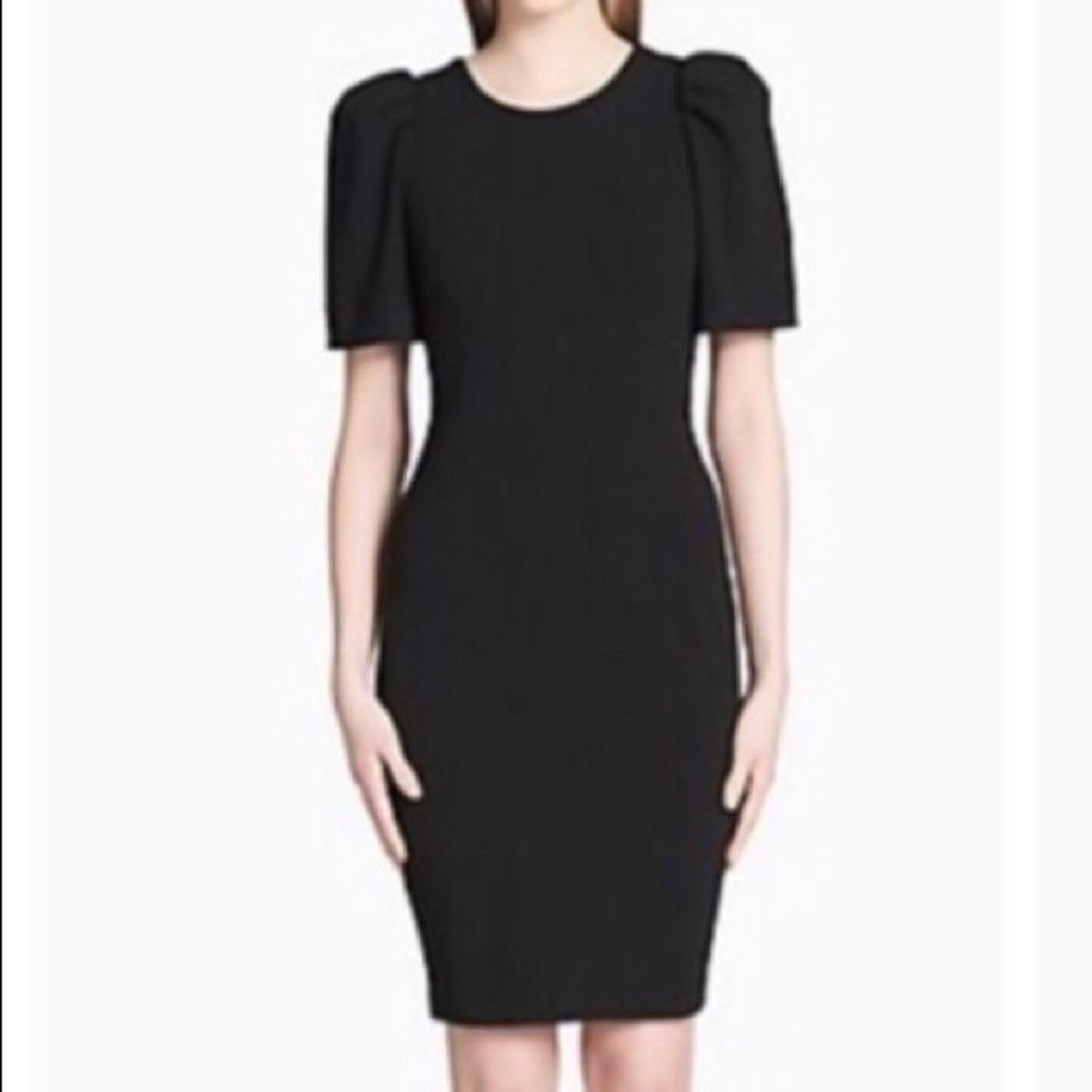 Calvin Klein solid puff shoulder sheath dress